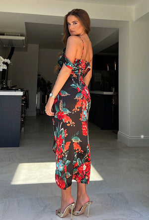 GIRL IN MIND CAMILA FLORAL WRAP MIDI DRESS