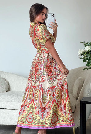 GIRL IN MIND AURORA MAXI BORDER PRINT DRESS