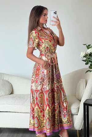 GIRL IN MIND AURORA MAXI BORDER PRINT DRESS