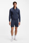 Front image of a model wearing the Boss mix & match shorts in navy, by brand Boss
