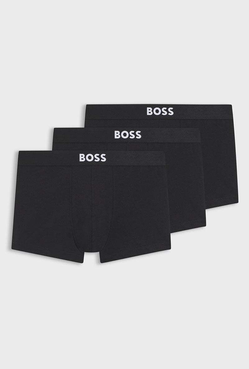 Front image of Boss one 3pk trunks in black, by brand Boss
