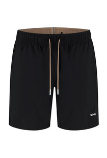 Front image of the Boss tio swimshorts in black, by brand Boss