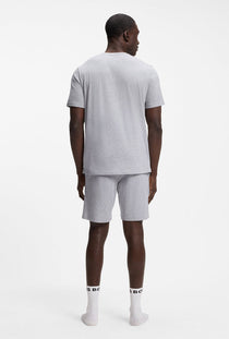 Back image of a model wearing the Mix and match t-shirt in light grey, by brand Boss