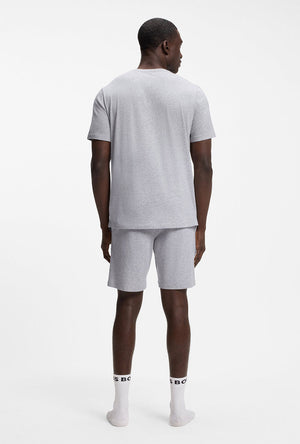 Back image of a model wearing the Mix and match t-shirt in light grey, by brand Boss