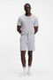 Front image of a model wearing the Mix and match t-shirt in light grey, by brand Boss