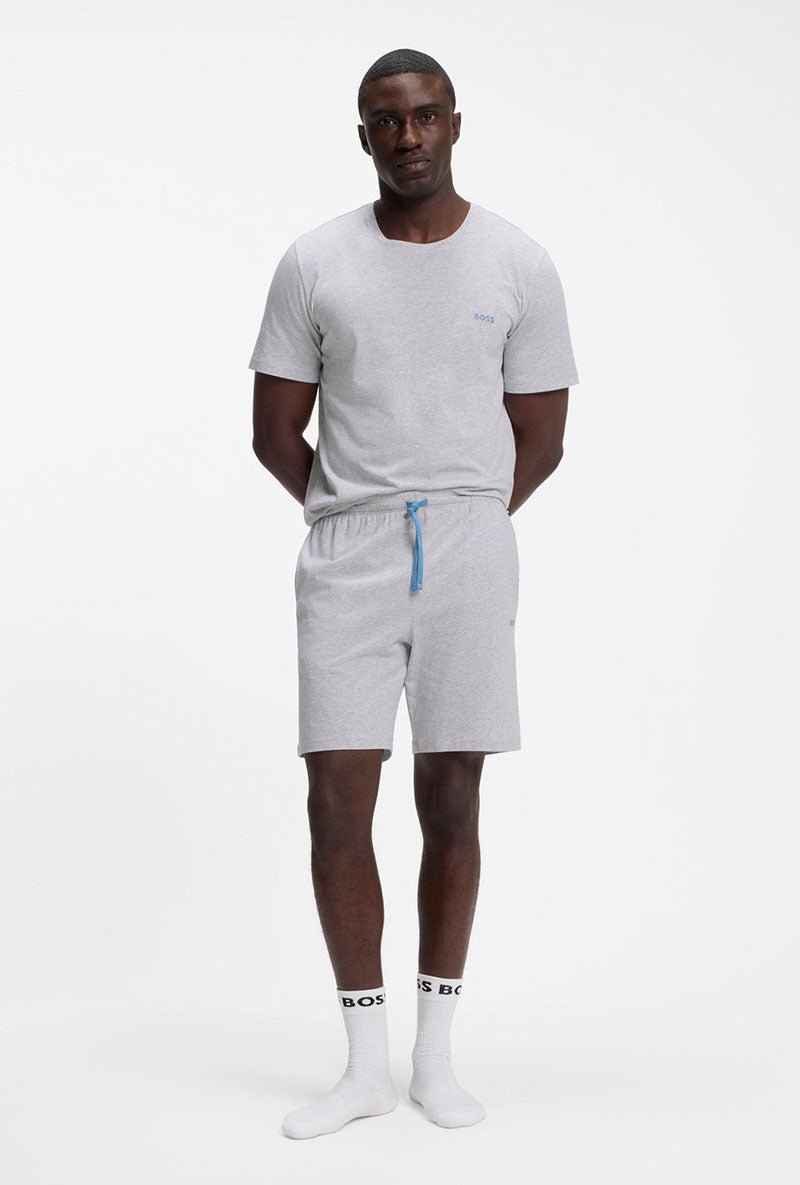 Front image of a model wearing Mix and match t-shirt in light grey, by brand Boss