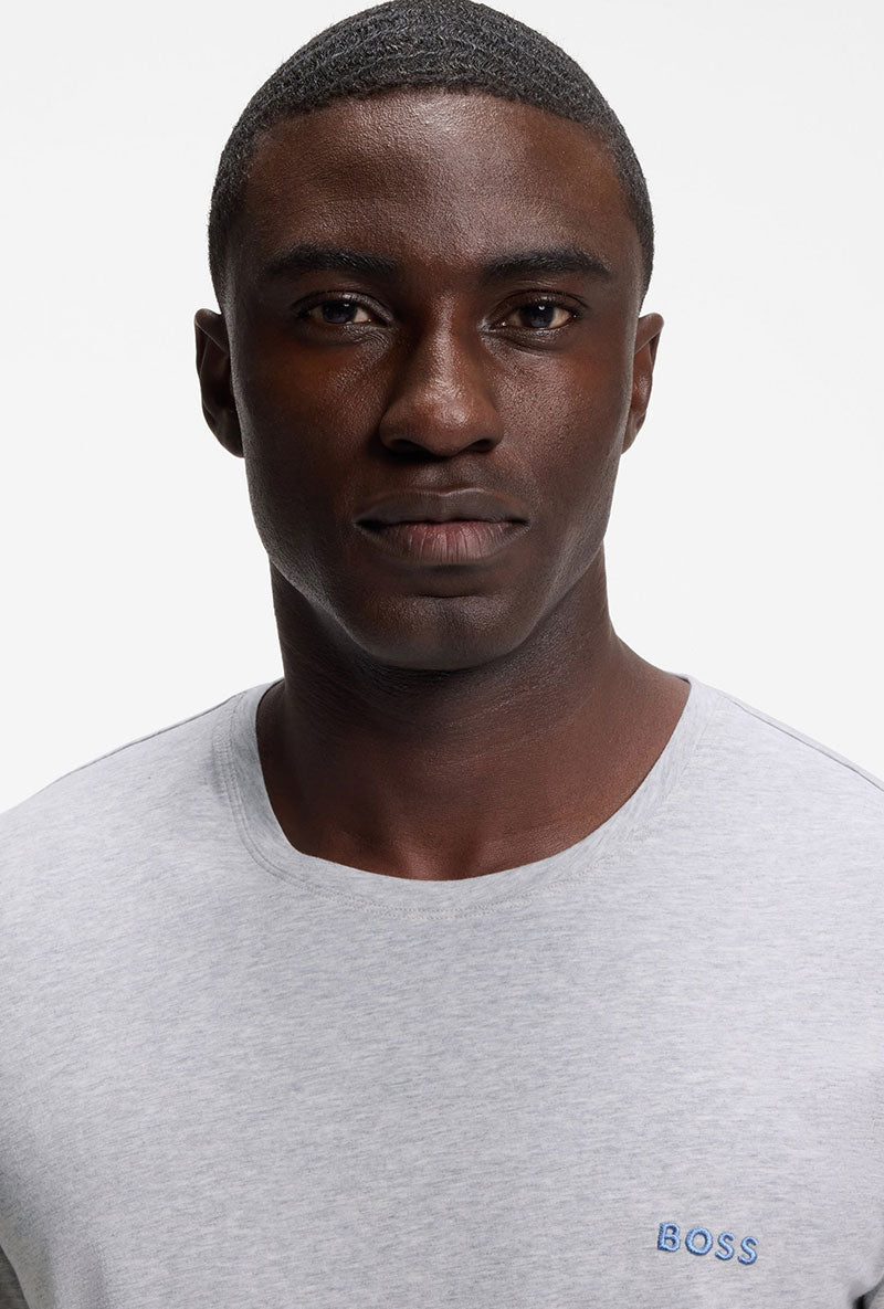Front image of a model wearing Mix and match t-shirt in light grey, by brand Boss