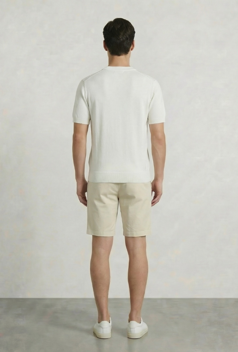 Back image of a model wearing Deep connor round neck knit in white, by brand Deep