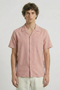 Front image of a model wearing the Deep fusion resort shirt in light pink, by brand Deep