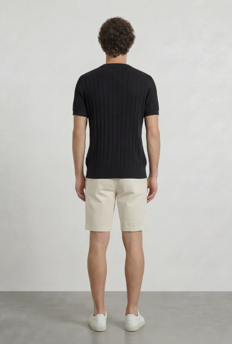 Black of Deep rex crew neck rib knit in black, by brand Deep