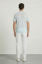 Back image of a model wearing the Deep rocco open neck polo in light blue, by brand Deep