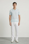 Front image of a model wearing Deep rocco open neck polo in light blue, by brand Deep