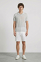 Front image of a model wearing Deep rocco open neck polo in light grey, by brand Deep