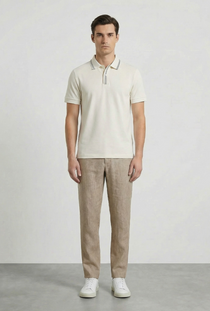 Front image of a model wearing the Deep roman button polo in white, by brand Deep