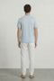 Back image of a model wearing the Deep ronan round neck tshirt in light blue, by brand Deep