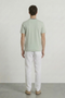 Back image of a model wearing the Deep ronan round neck tshirt in light green, by brand Deep