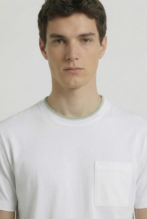 Front image of a model wearing the Deep ronan round neck tshirt in white, by brand Deep