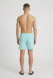 Back image of a model wearing the Deep sharky swimshorts in mint, by brand Deep