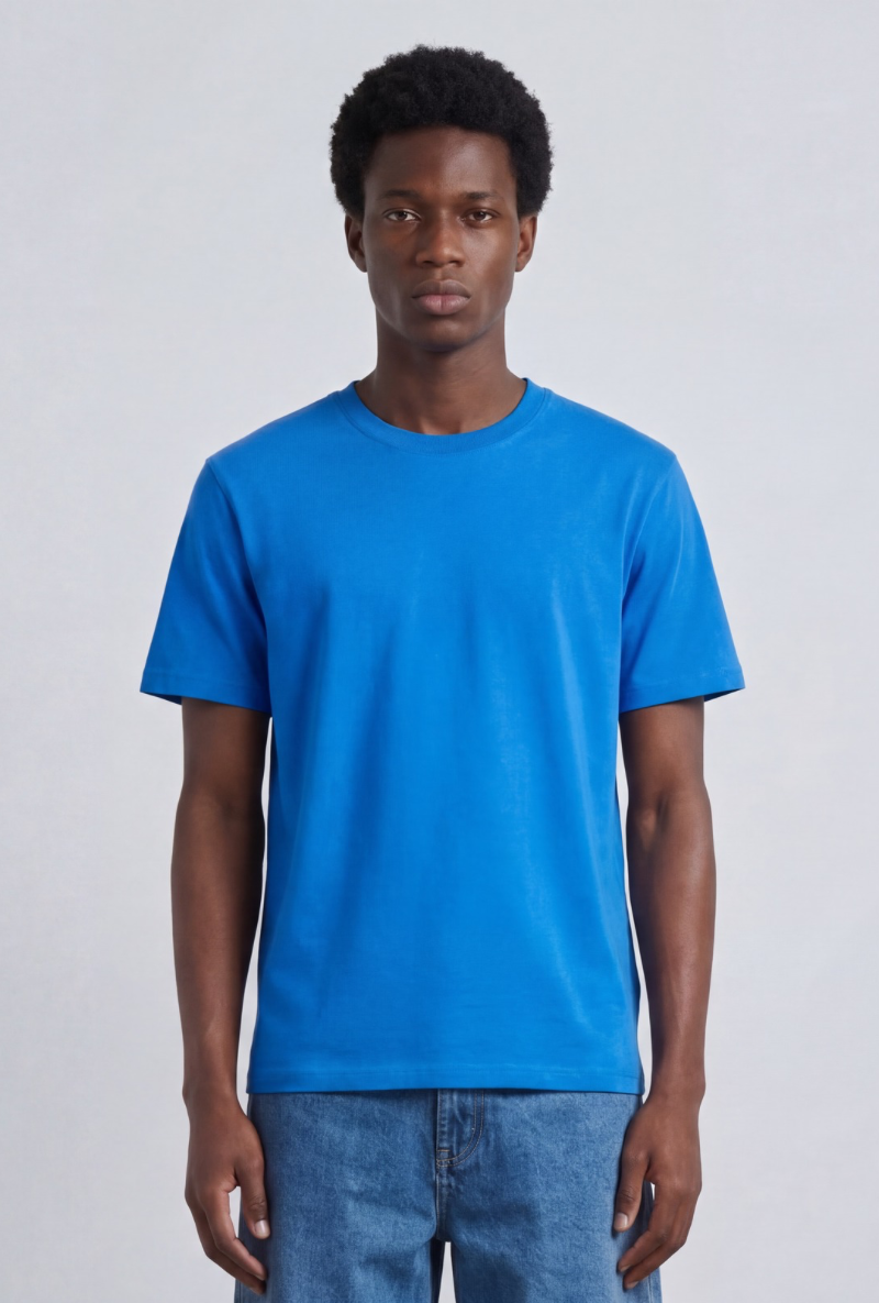 Front image of a model wearing Deep troy s/s tshirt in blue, by brand Deep