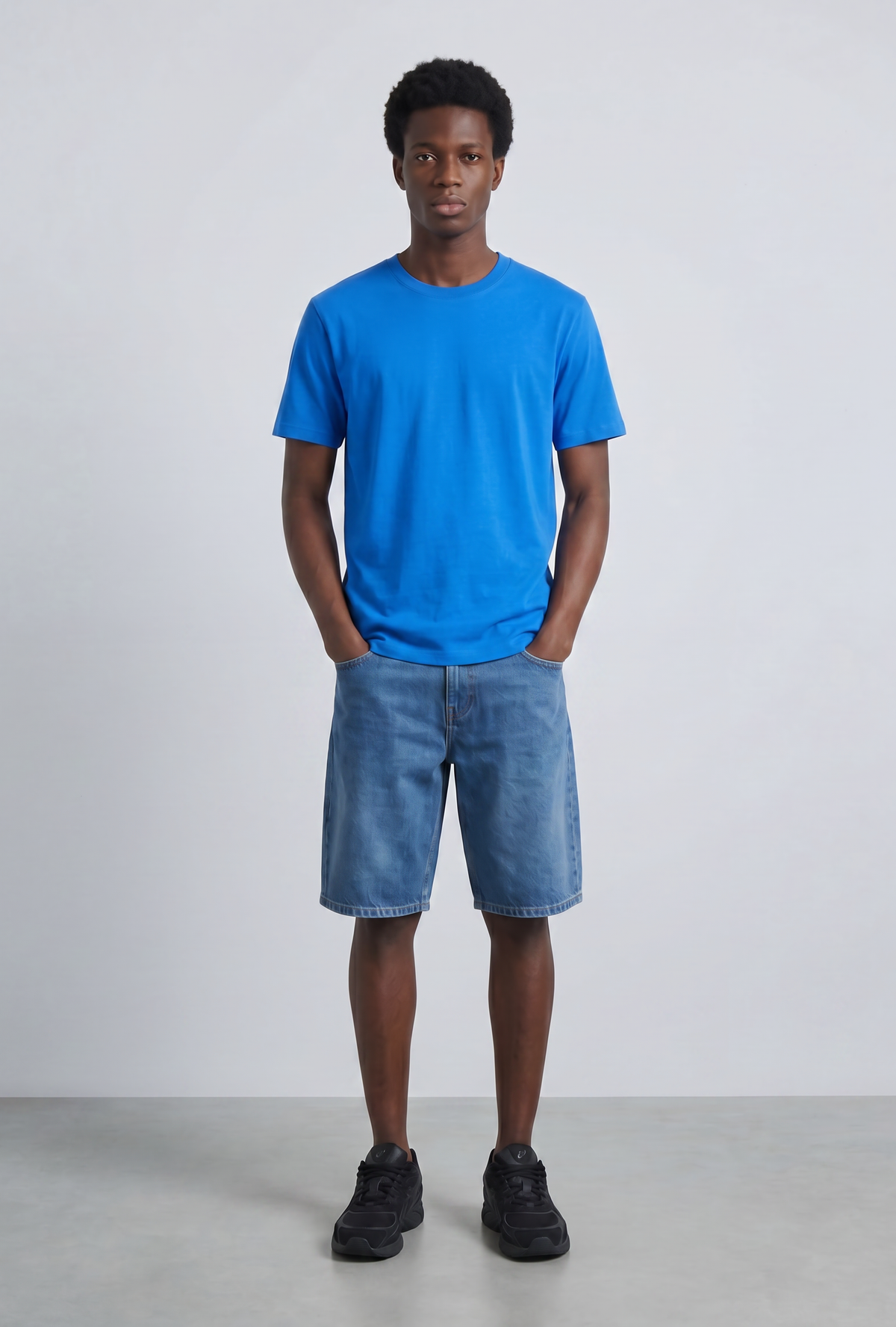 Front image of a model wearing Deep troy s/s tshirt in blue, by brand Deep