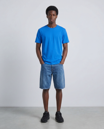 Front image of a model wearing the Deep troy tshirt in blue, by brand Deep