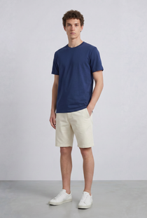 Front image of a model wearing the Deep troy tshirt in navy, by brand Deep
