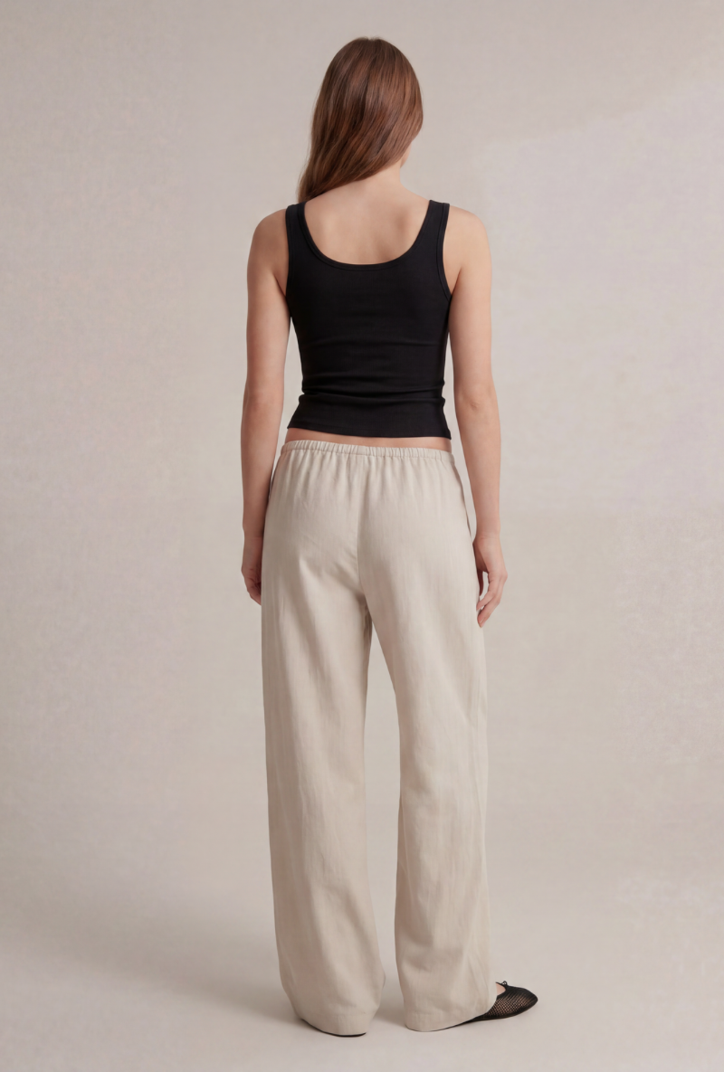 Back image of Deepstar amara linen trousers in stone, by brand Deep star