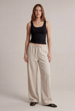 Front image of the Deepstar amara linen trousers in stone, by brand Deep star