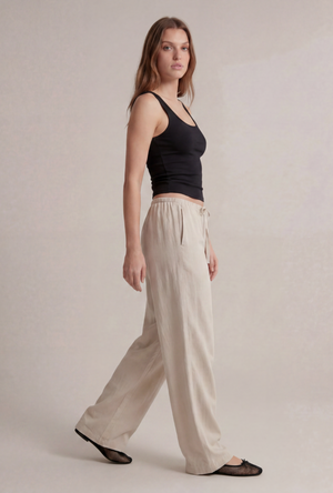 Front image of the Deepstar amara linen trousers in stone, by brand Deep star