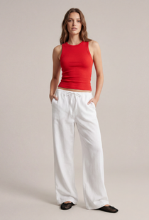 Front image of the Deepstar amara linen trousers in white, by brand Deep star