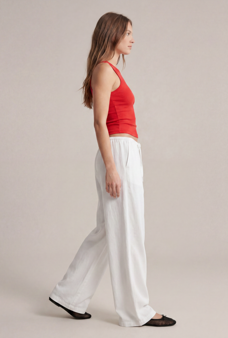Front image of Deepstar amara linen trousers in white, by brand Deep star