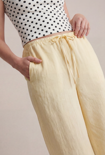 Front image of the Deepstar amara linen trousers in yellow, by brand Deep star