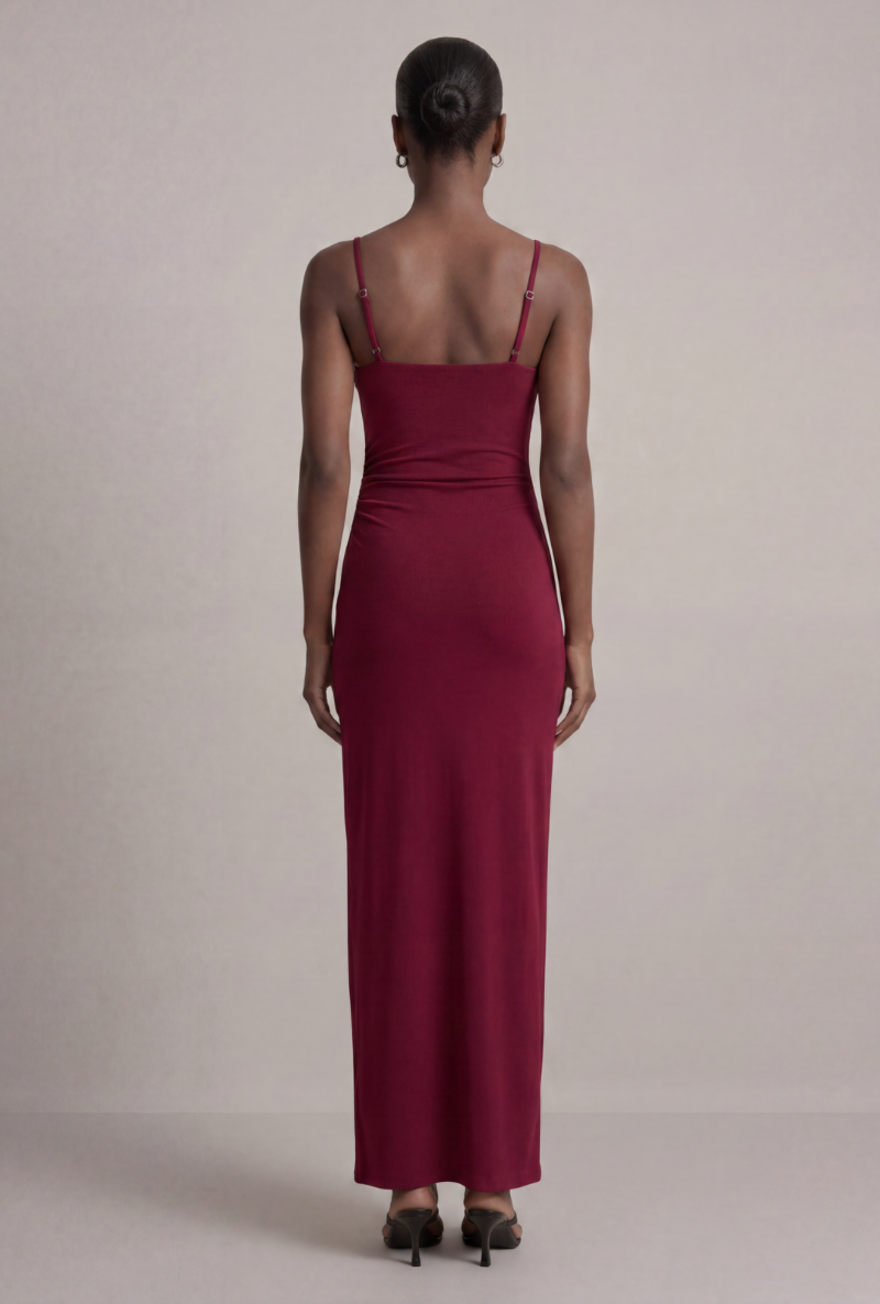 Back image of Deepstar lara maxi dress in burgundy, by brand Deep star
