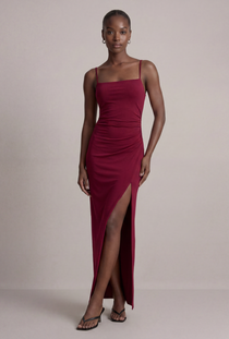 Front image of the Deepstar lara maxi dress in burgundy, by brand Deep star