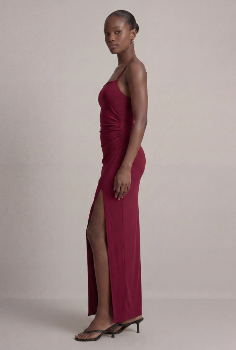 Front image of Deepstar lara maxi dress in burgundy, by brand Deep star