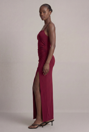Front image of the Deepstar lara maxi dress in burgundy, by brand Deep star