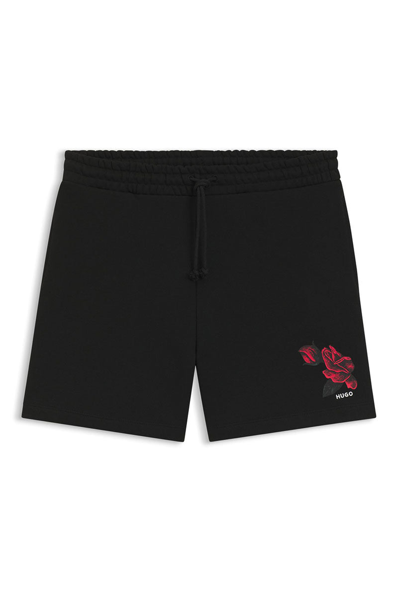 Front image of Dagety sweat shorts in black, by brand Hugo
