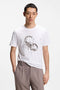 Front image of a model wearing Discorb t in white, by brand Hugo