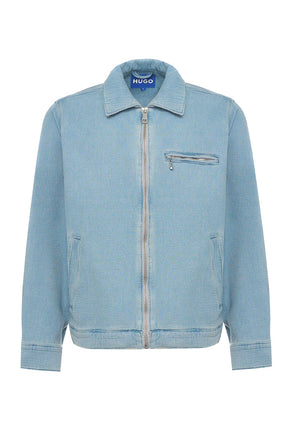 Front image of Elzo denim jacket in denim, by brand Hugo