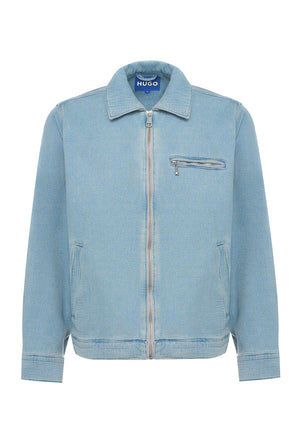 Front image of the Elzo denim jacket in denim, by brand Hugo