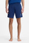 Front image of a model wearing Laze shorts in blue, by brand Hugo