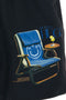 Logo detail image of the Mavi swimshorts in black, by brand Hugo