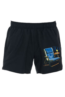 Front image of the Mavi swimshorts in black, by brand Hugo