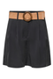 Front image of the Ibiza highwaist belt shorts in black, by brand Only