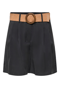 Front image of the Ibiza highwaist belt shorts in black, by brand Only