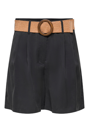Front image of the Ibiza highwaist belt shorts in black, by brand Only