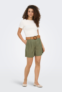 Front image of the Ibiza highwaist belt shorts in khaki, by brand Only