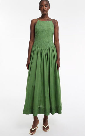 Green of the Julia strap detail midi dress in green, by brand Top shop
