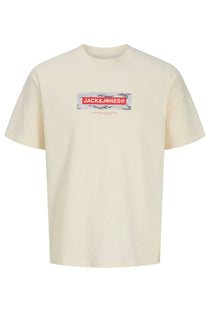 Front image of the Breeze branded ss tee in cream, by brand Jack&jones
