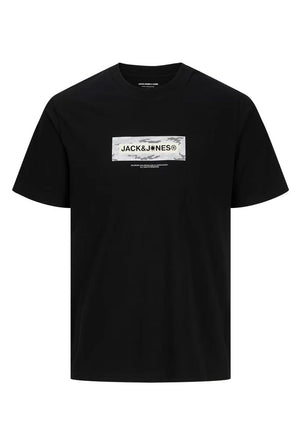 Front image of the Breeze branded ss tee in black, by brand Jack&jones